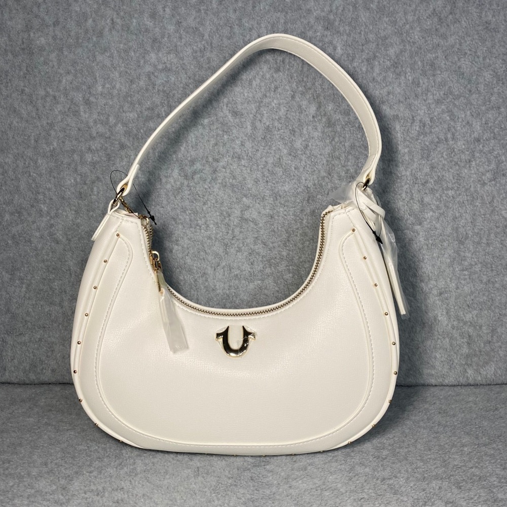 True Religion Crescent Hobo Bag Women's Small Cream Studded Y2K Shoulder Bag NWT